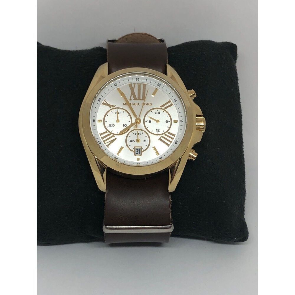 Michael Kors MK5743 Women's Brown Leather Analog White Dial Quartz Watch DV101